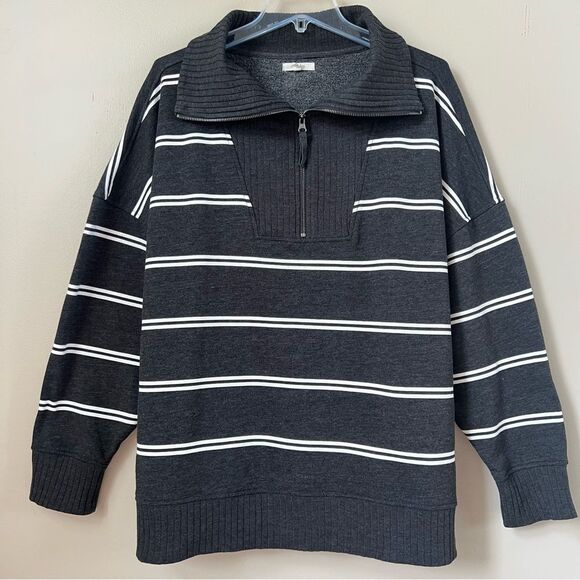Maurices Willowsoft Collared Striped Gray White 1/4 Zip Sweater Sweatshirt SZ 3X - Picture 2 of 15